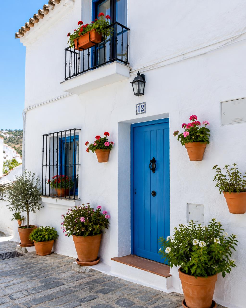 Fachada encalada de casa mediterránea