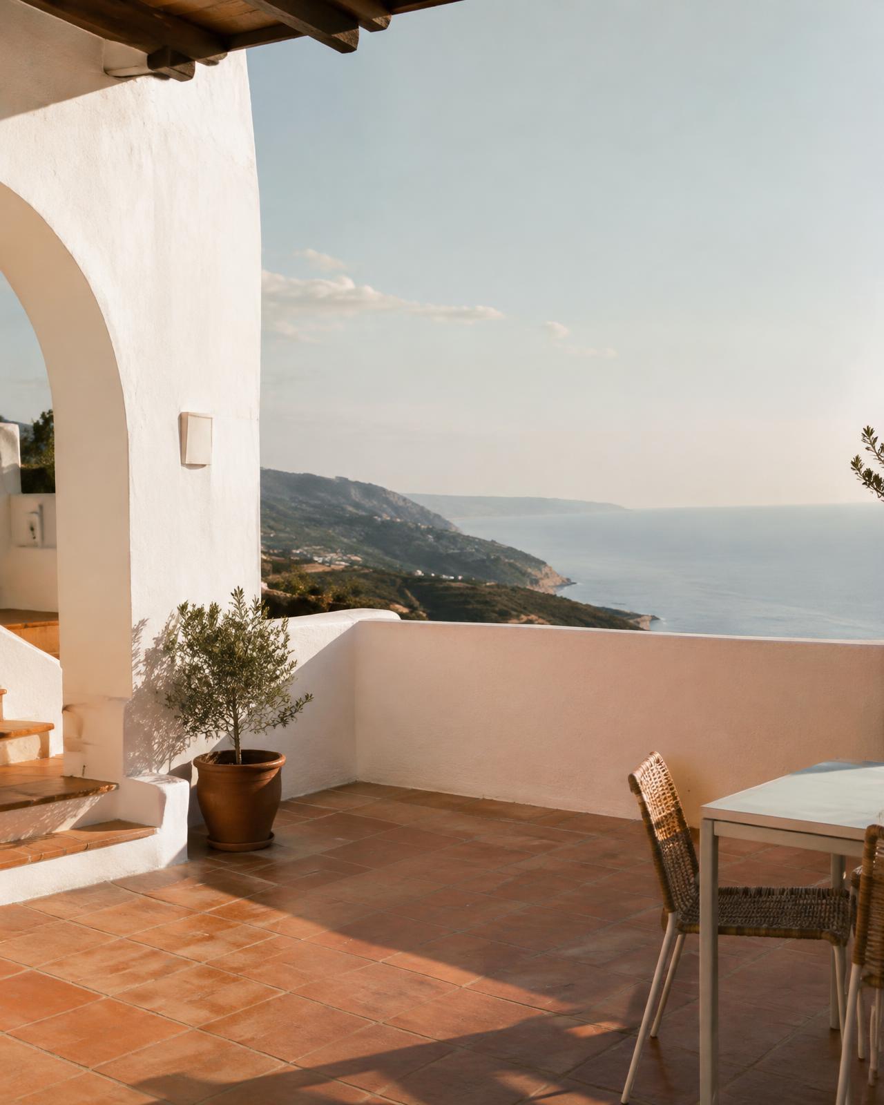 Terraza mediterránea con vistas al mar (imagen de ejemplo)